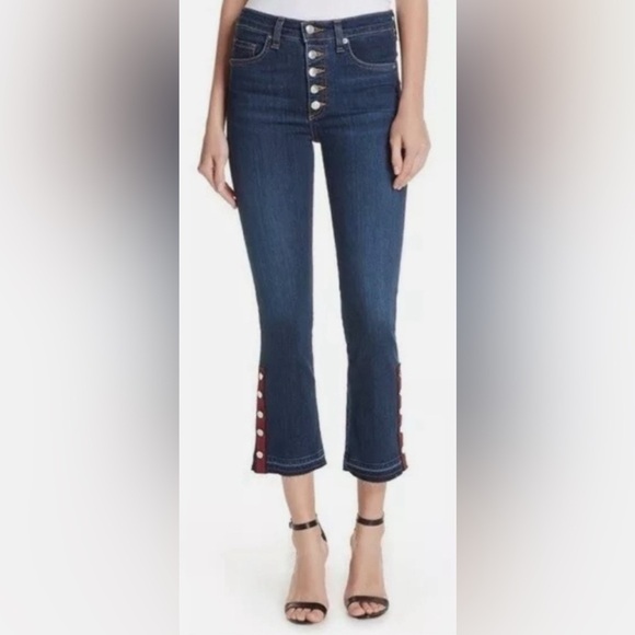 Veronica Beard Denim - VERONICA BEARD 10” Carolyn Baby Boot Jean with Button Hem in Dark Sea Size 27